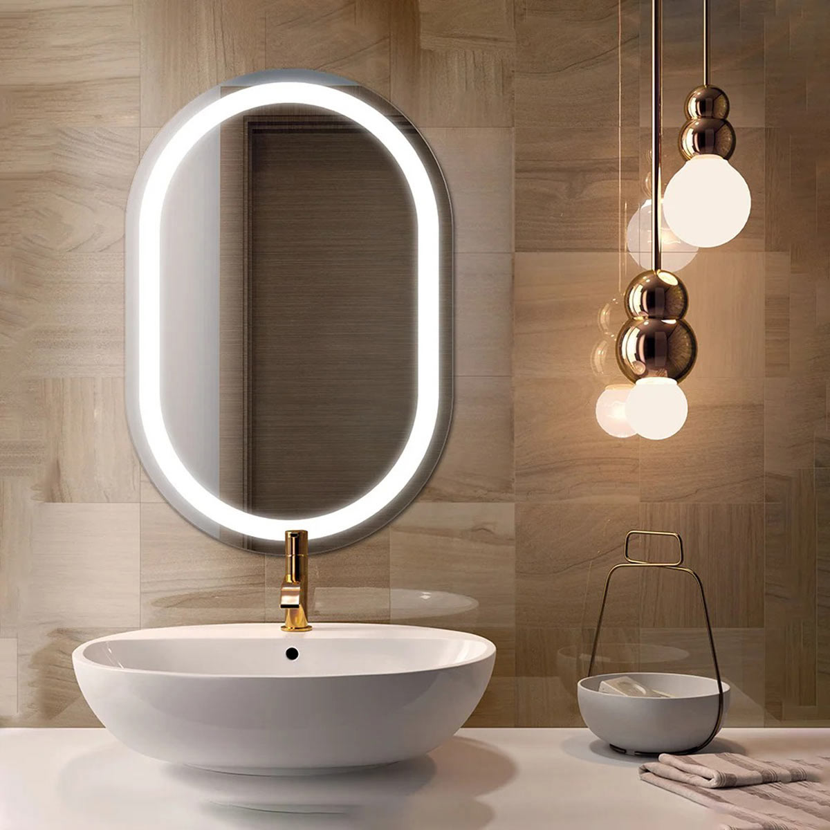 Saratoga LED Lighted Mirror in bathroom.