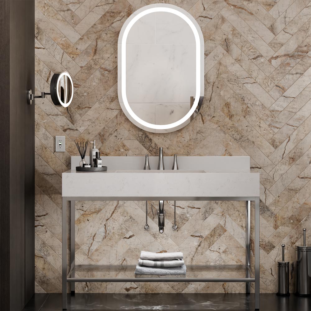 Saratoga LED Lighted Mirror in bathroom.