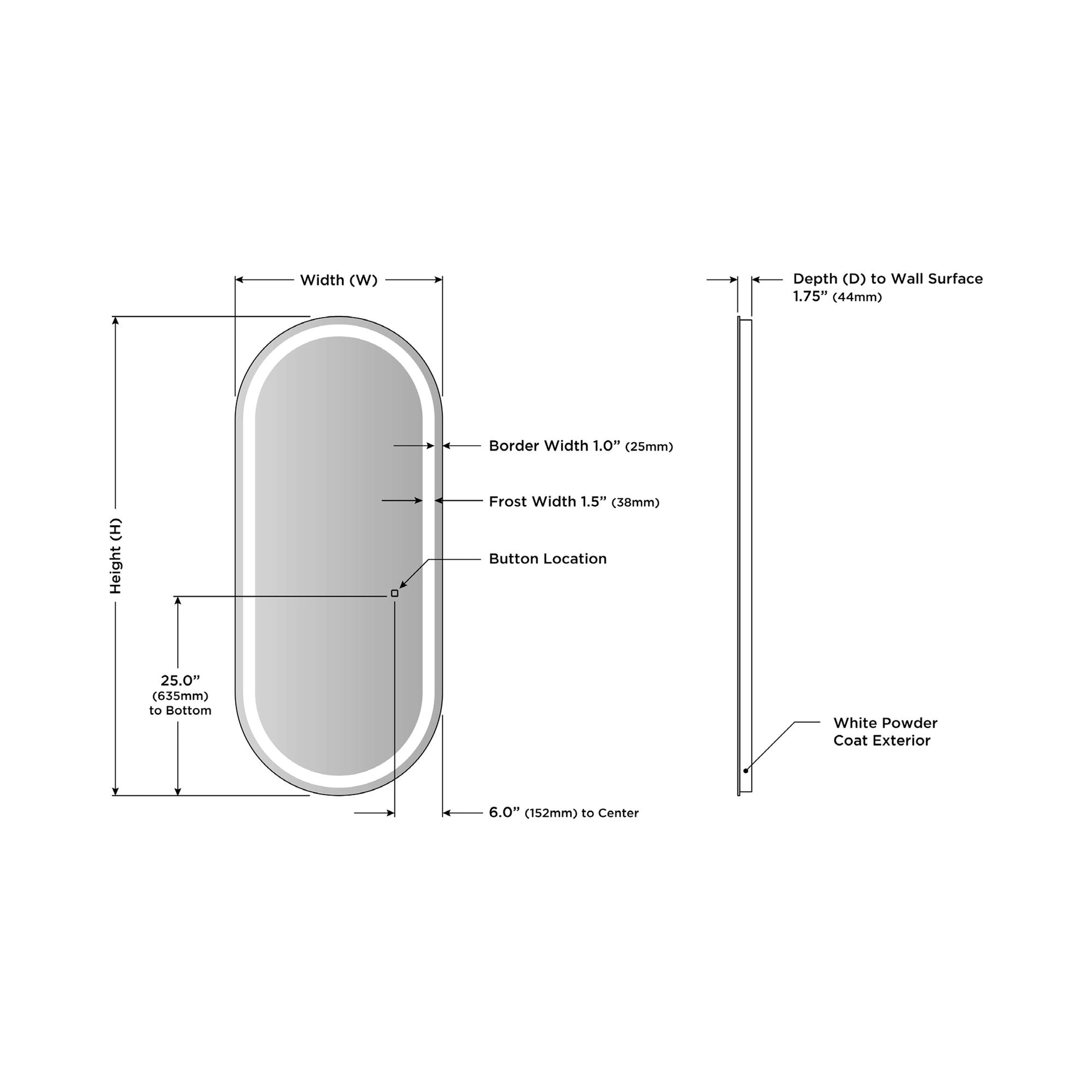 Saratoga LED Lighted Mirror - line drawing.