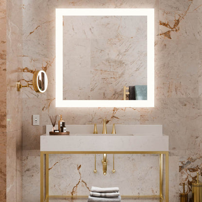 Silhouette LED Lighted Mirror in bathroom.
