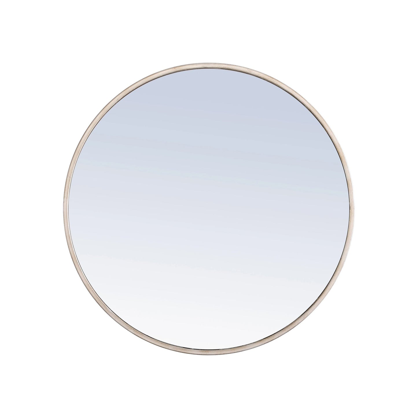 Elegant Round Framed Mirror in Silver (28-Inch).