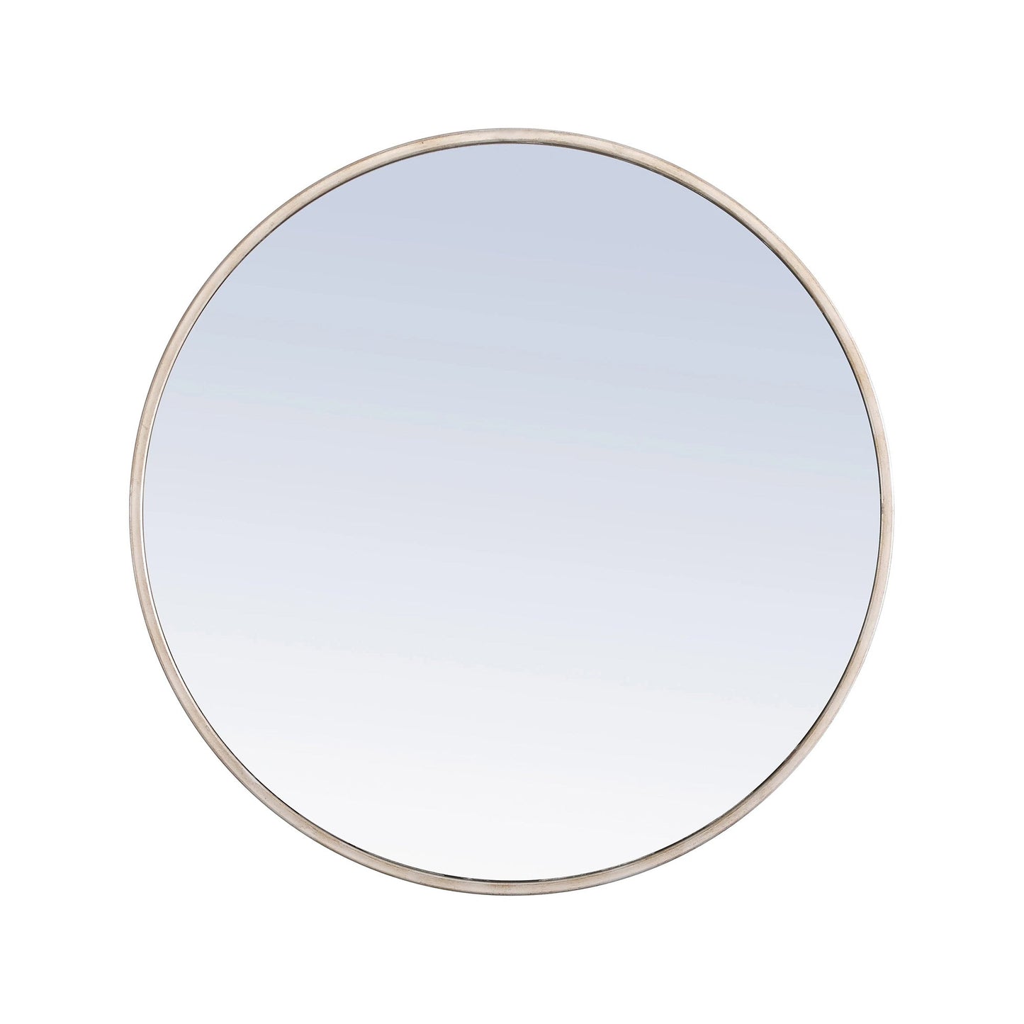 Elegant Round Framed Mirror in Silver (32-Inch).