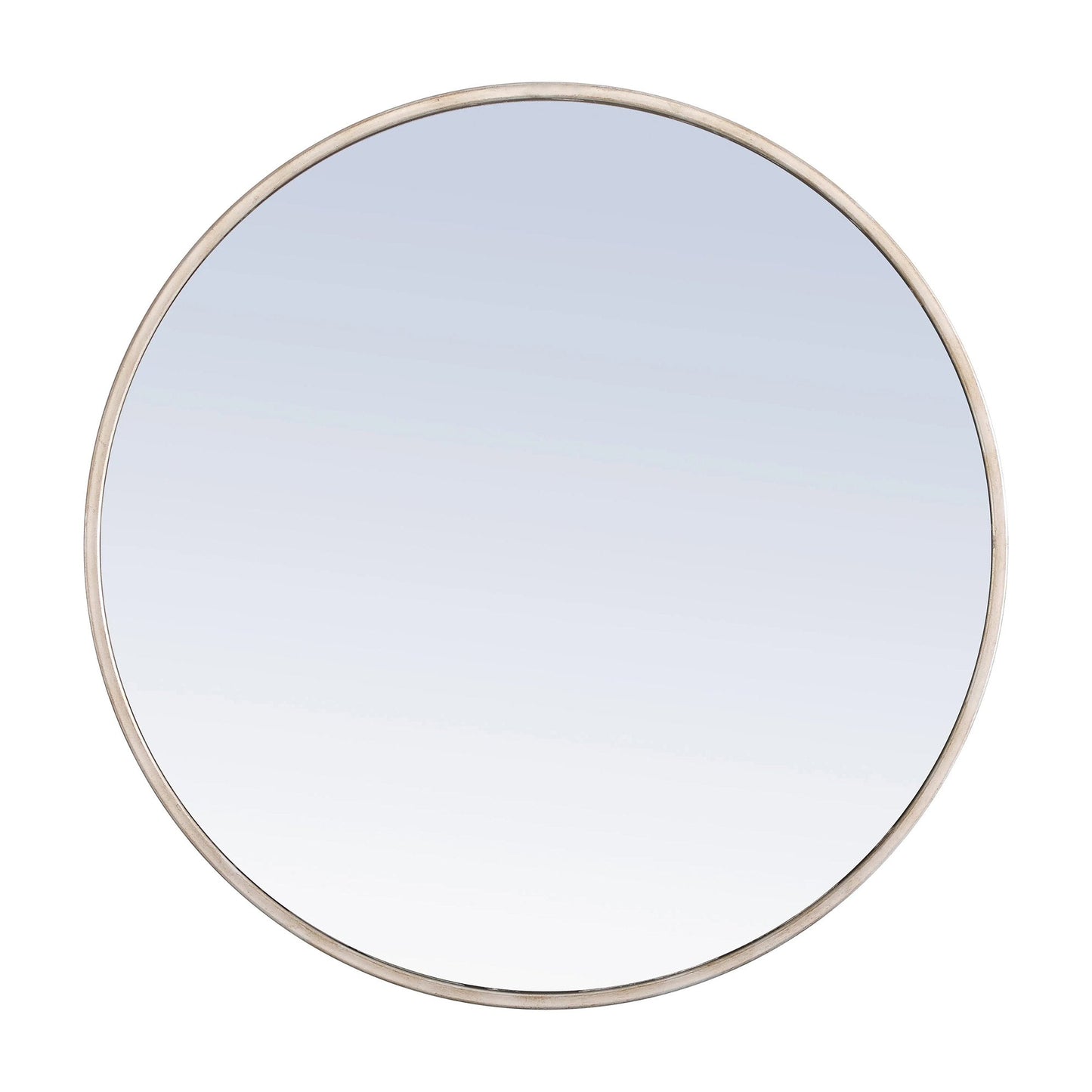 Elegant Round Framed Mirror in Silver (42-Inch).