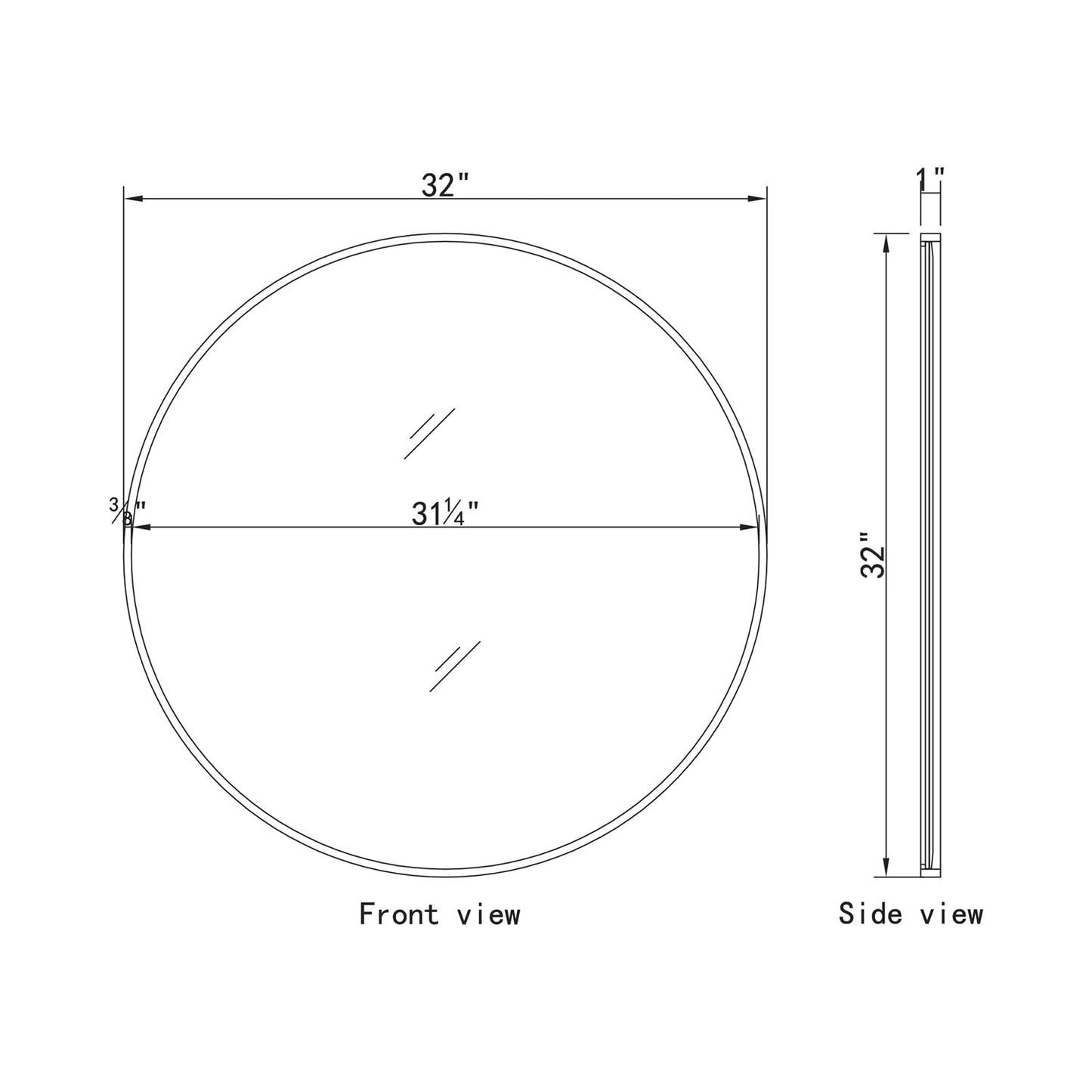Elegant Round Framed Mirror - line drawing.