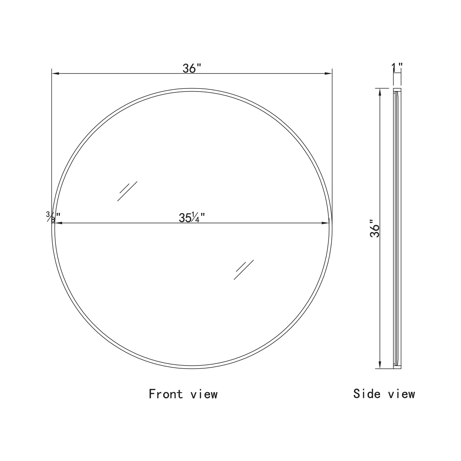 Elegant Round Framed Mirror - line drawing.