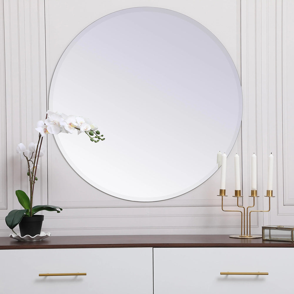 Elegant Round Mirror in living room.