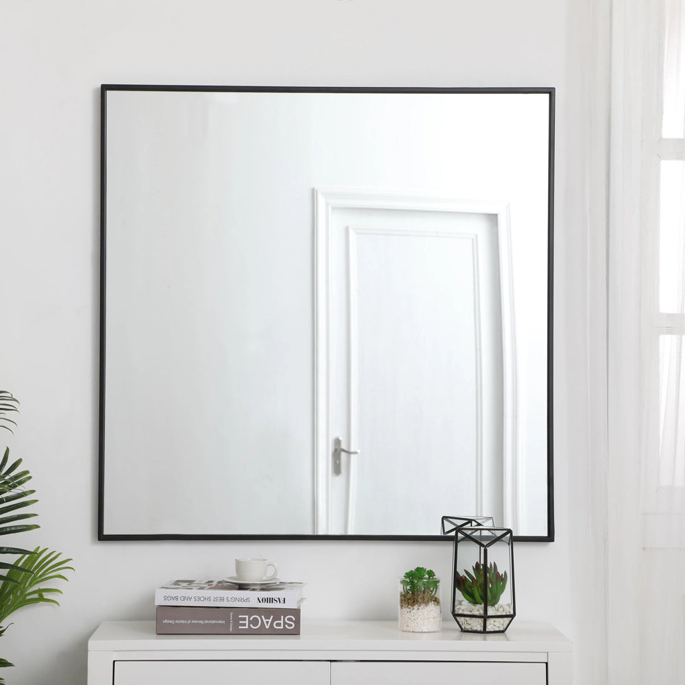 Elegant Square Framed Mirror in living room.