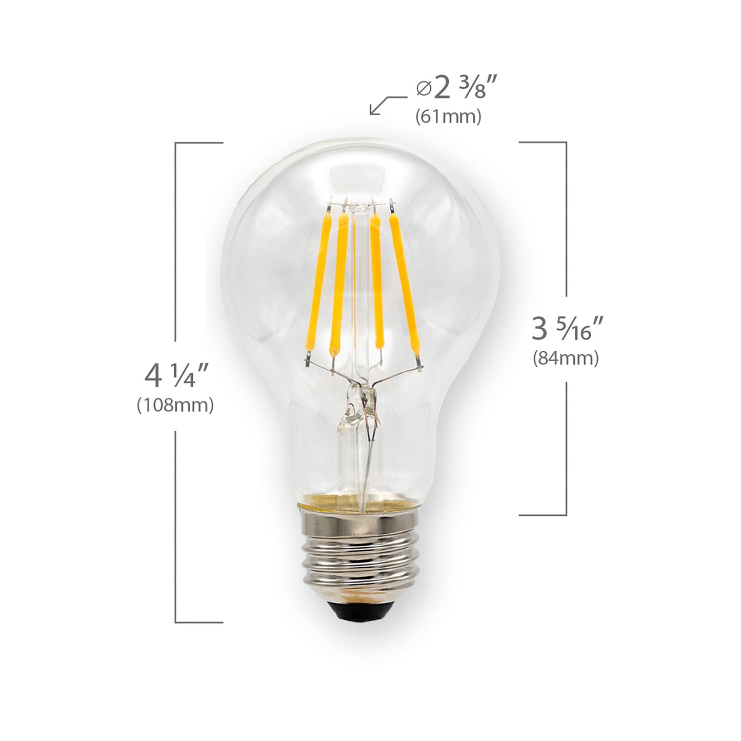 Emeryallen A19 Shaped E26 Base 120V LED Bulb - line drawing.
