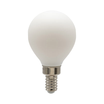 Emeryallen Dim to Warm G14 Globe Shaped E12 Base 120V LED Bulb in Porcelain White.
