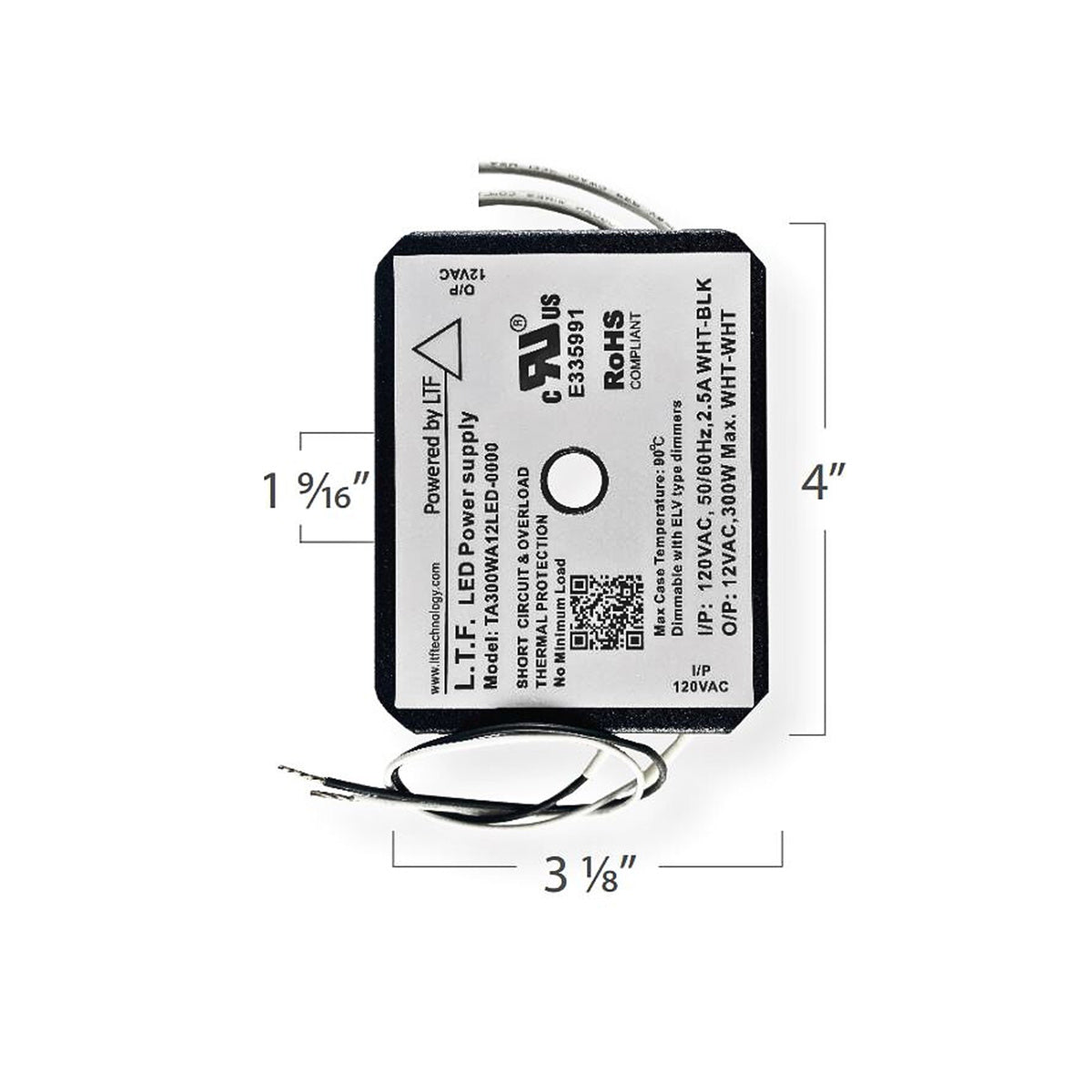 Emeryallen 12V No Load Electronic Power Supply LED Driver - line drawing.