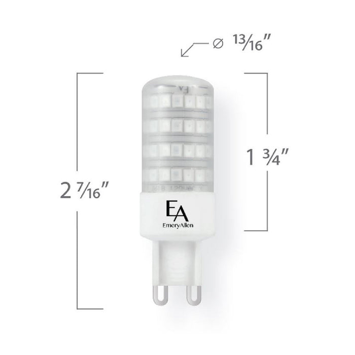 Emeryallen G9 Bi Pin Base 120V Amber Mini LED Bulb - line drawing.