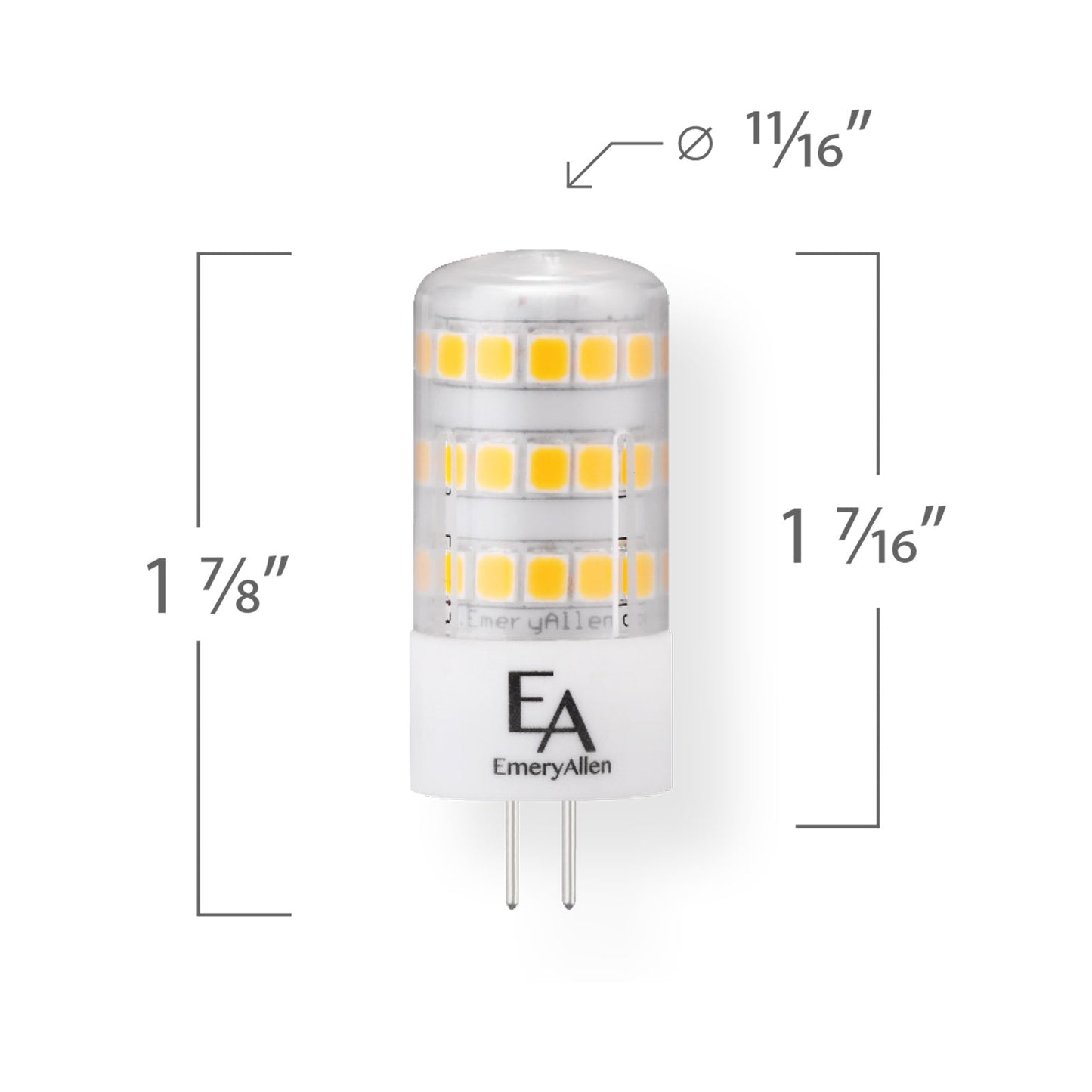 Emeryallen G4 Bi Pin Base 12V LED Bulb - line drawing.
