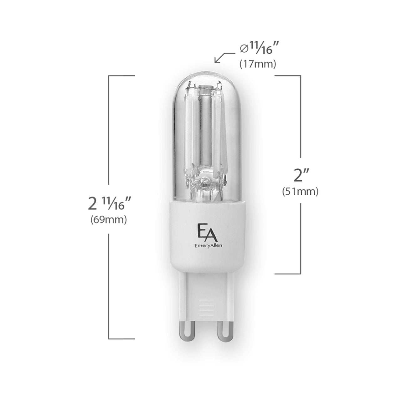 Emeryallen G9 Bi Pin Base 120V LED Bulb - line drawing.