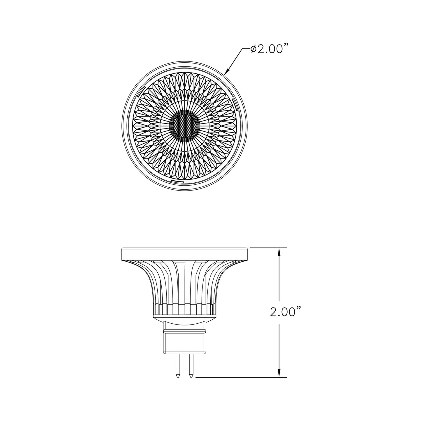 Emeryallen MR16 GU5.3 Base 12V LED Bulb - line drawing.