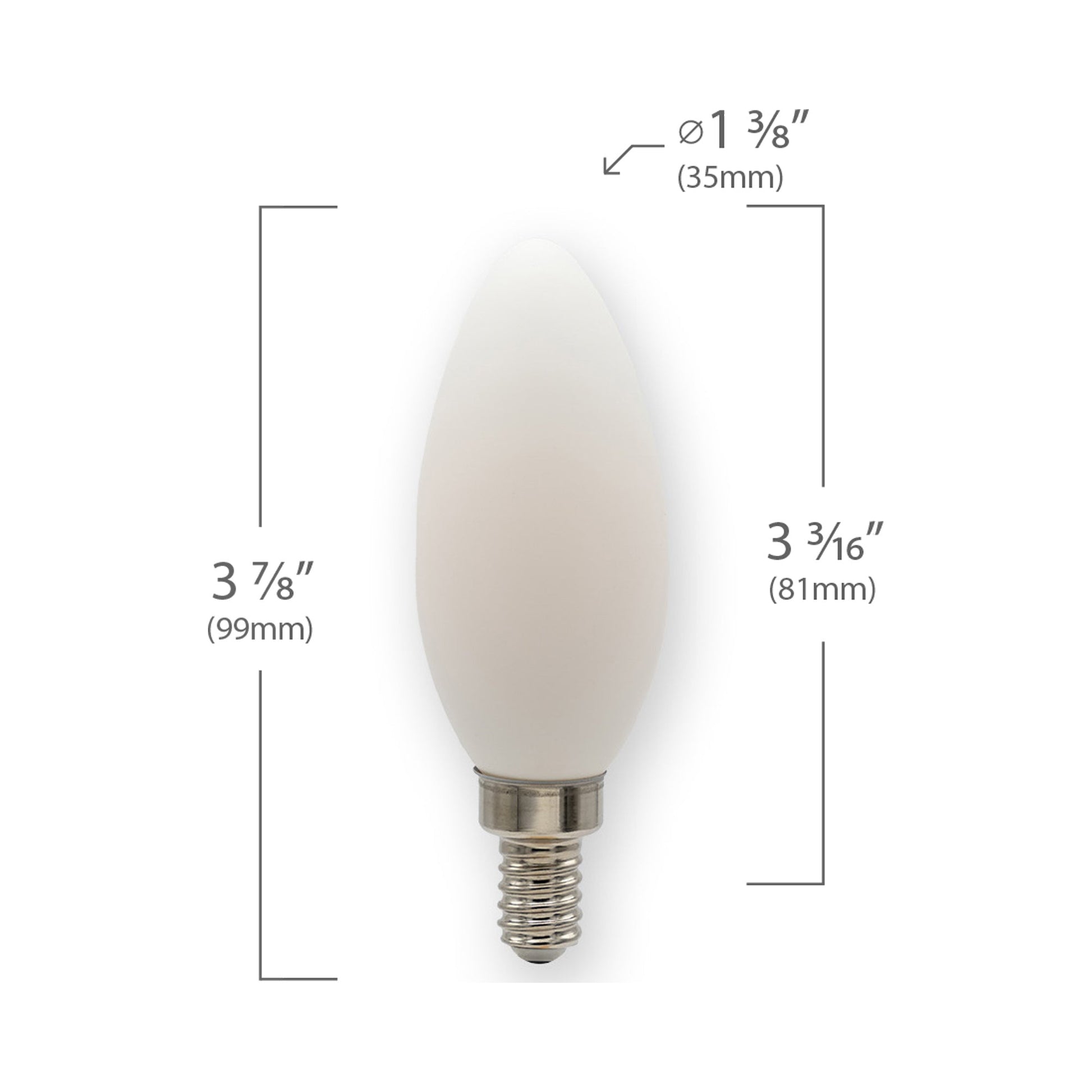 Emeryallen Torpedo Shaped E12 Base B10 Type 120V LED Bulb - line drawing.
