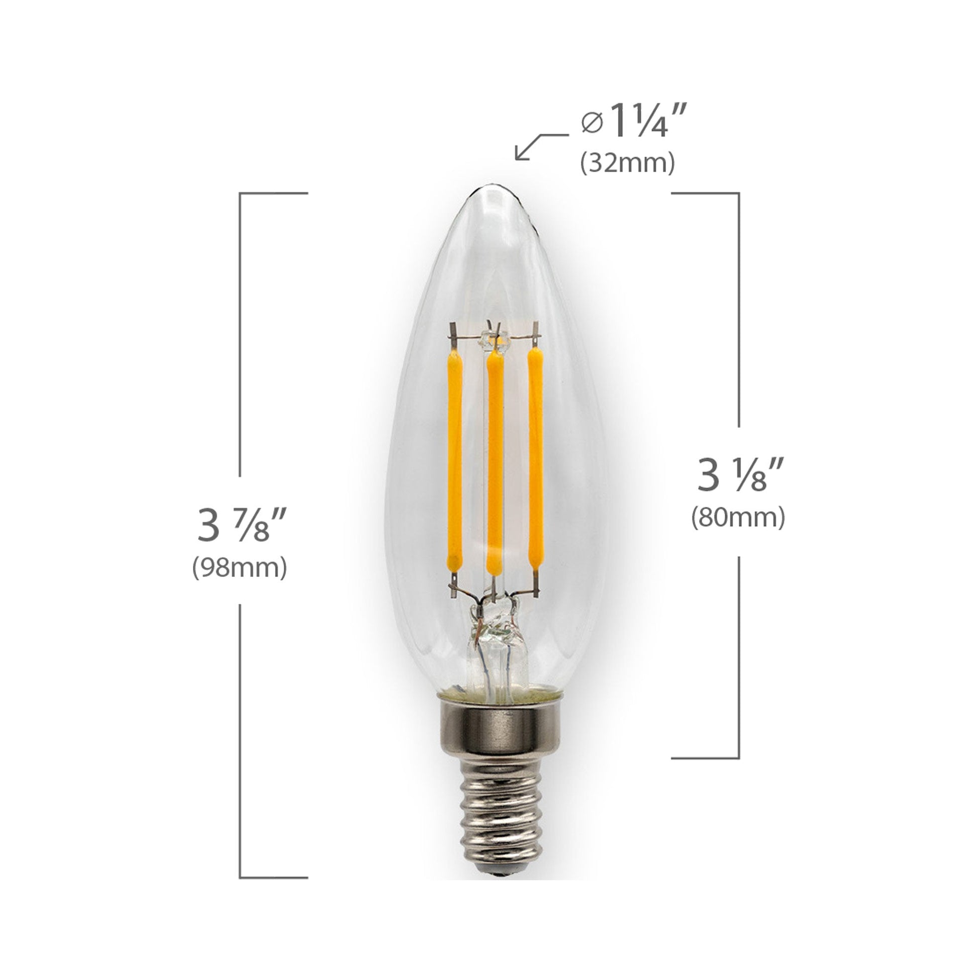 Emeryallen Torpedo Shaped E12 Base B10 Type 120V LED Bulb - line drawing.