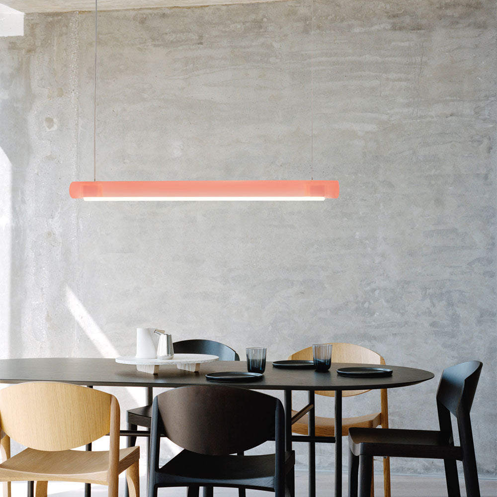 Aura Linear LED Pendant Light in dining room.