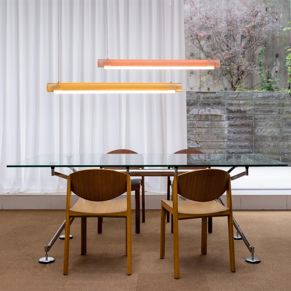 Aura Linear LED Pendant Light in dining room.