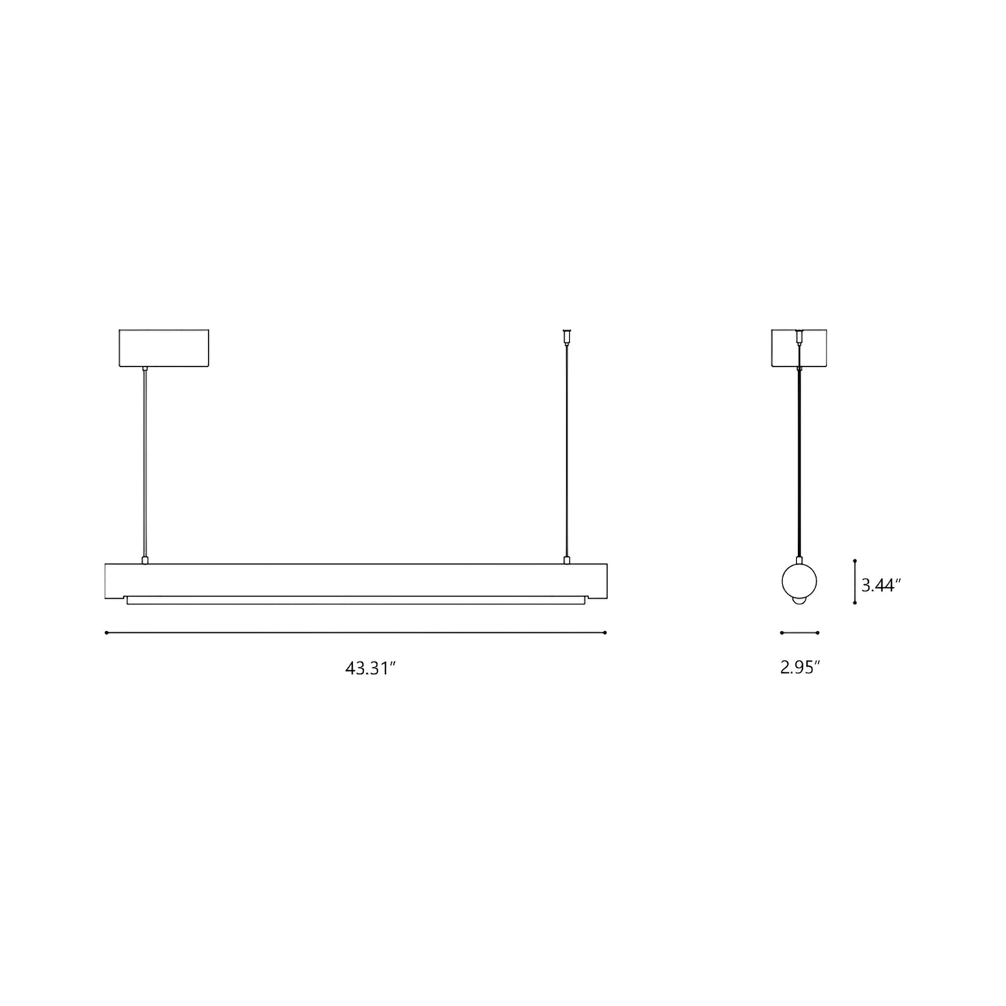 Aura Linear LED Pendant Light - line drawing.