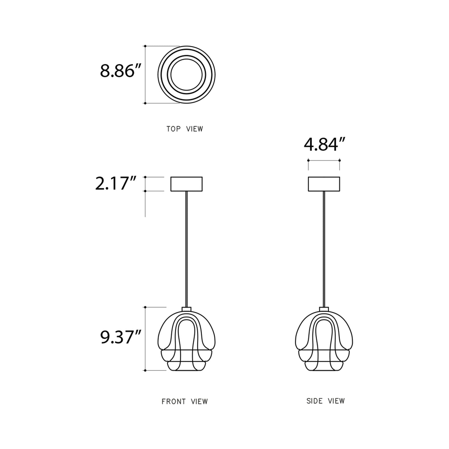 Medusa LED Pendant Light - line drawing.