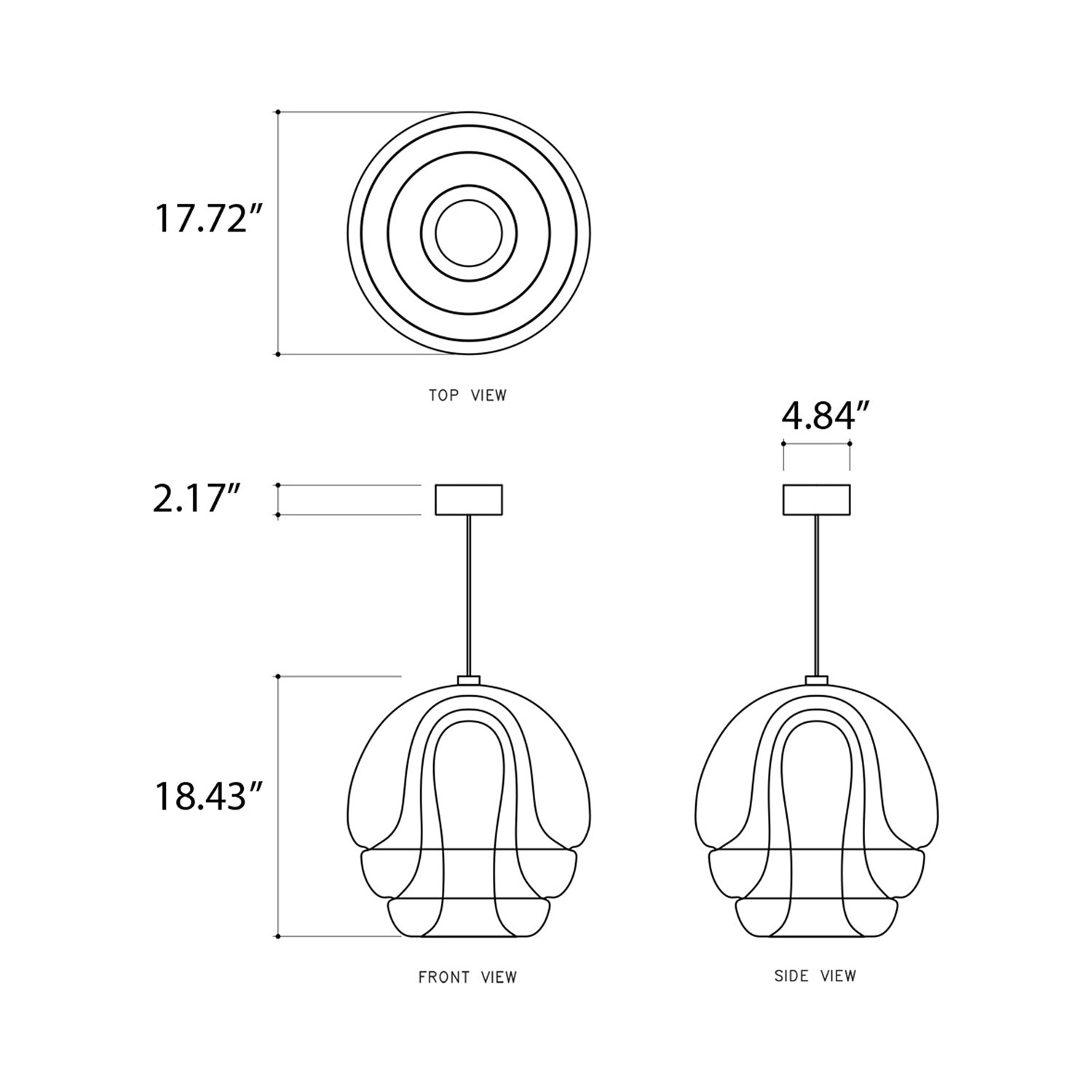 Medusa LED Pendant Light - line drawing.