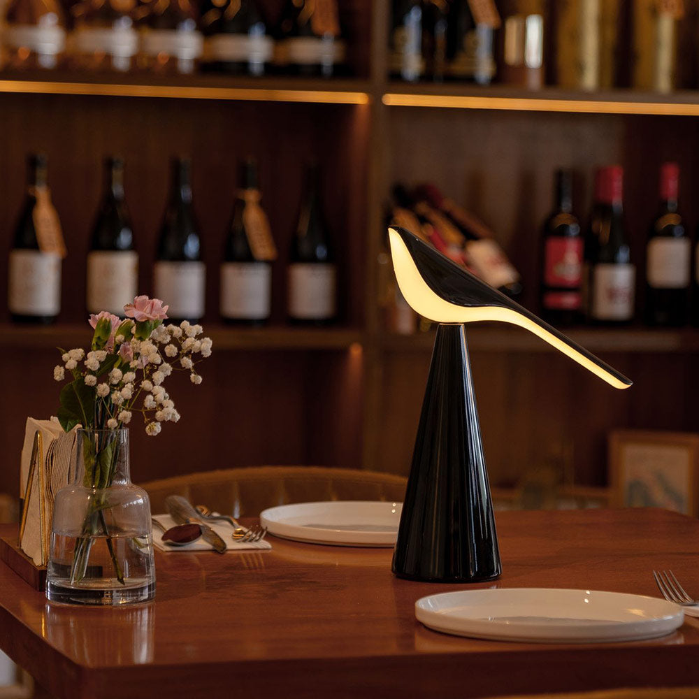 Tiki LED Rechargeable Table Lamp in dining room.