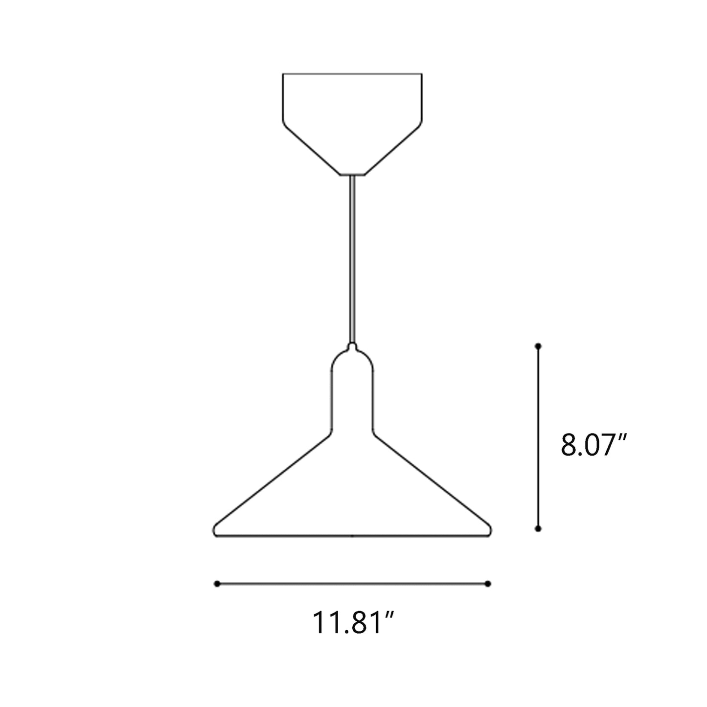 Torch Cone Pendant Light - line drawing.