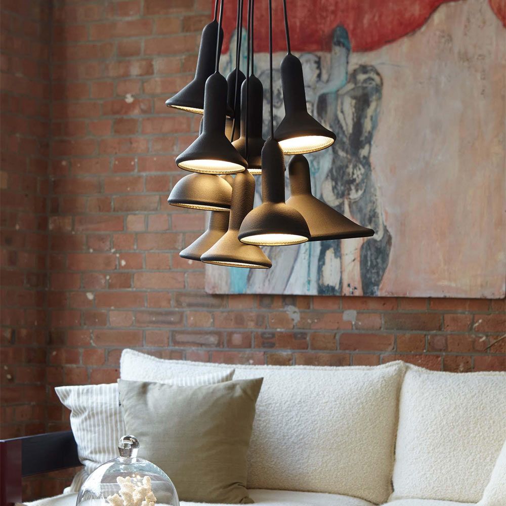 Torch Punch Pendant Light in living room.