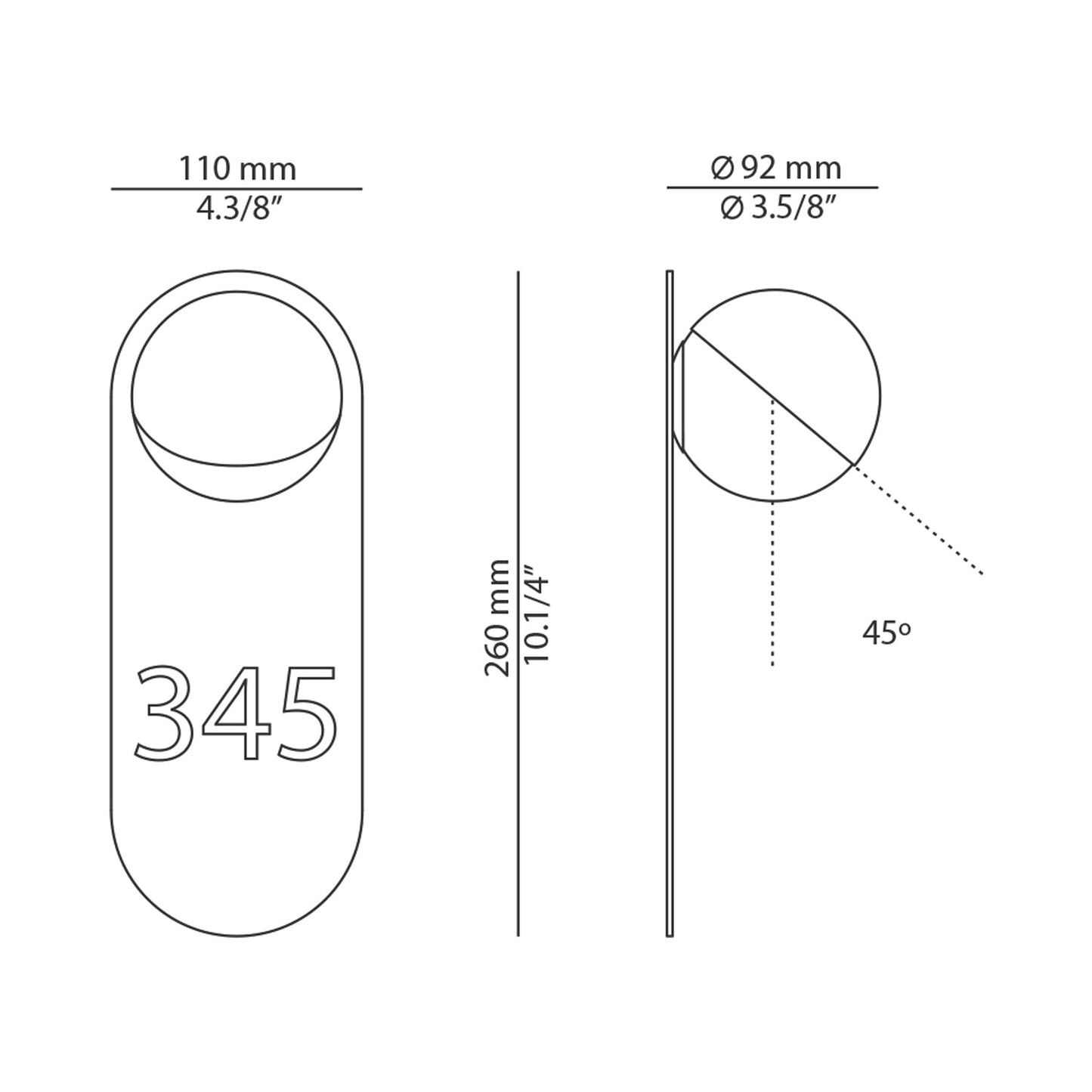 Alfi Recessed Wall Light - line drawing.