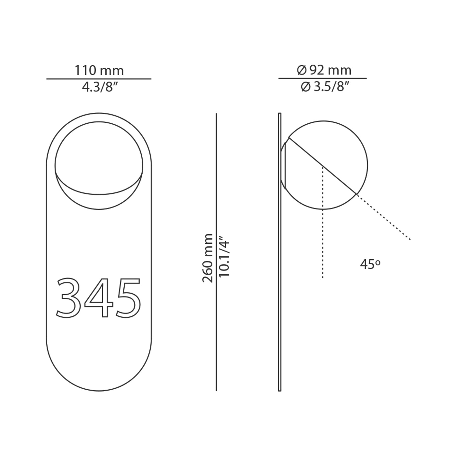 Alfi Recessed Wall Light - line drawing.