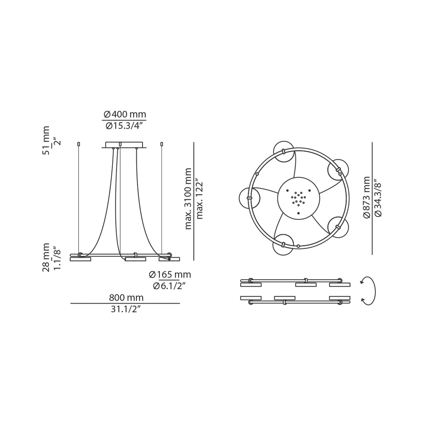 Aro LED Pendant Light - line drawing.