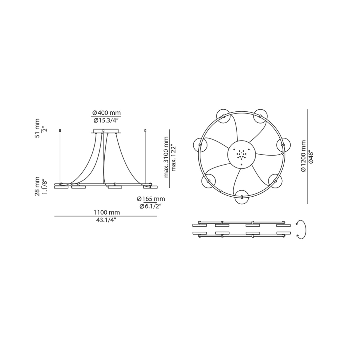 Aro LED Pendant Light - line drawing.