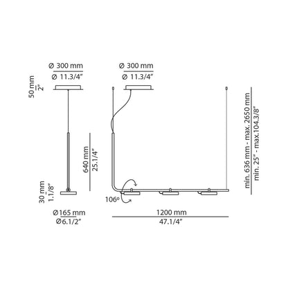 Aro Linear LED Pendant Light - line drawing.