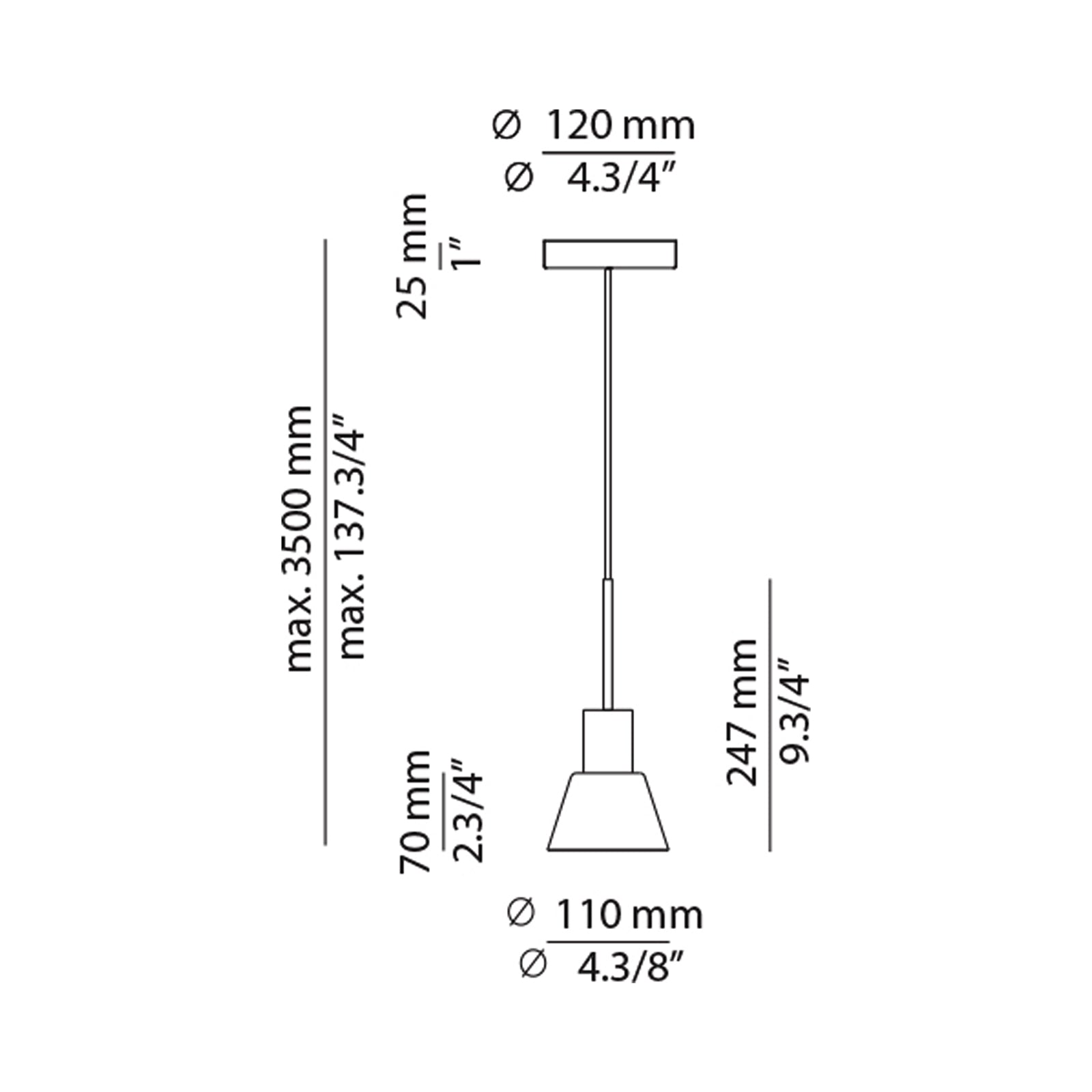 Belt LED Pendant Light - line drawing.