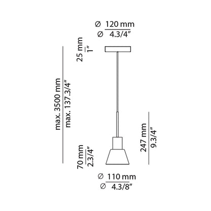 Belt LED Pendant Light - line drawing.