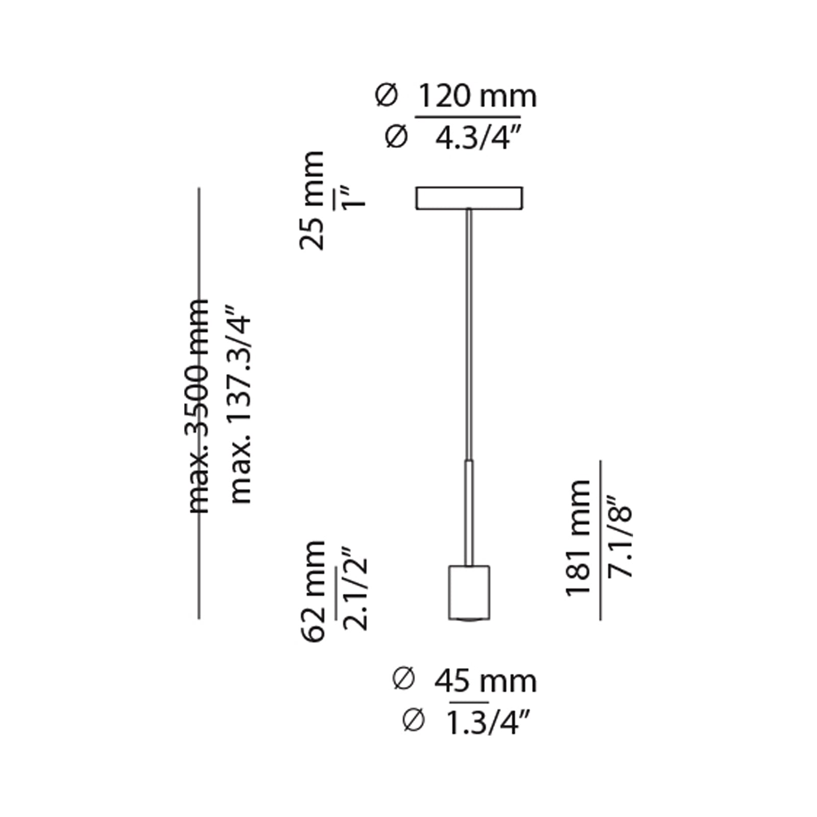 Belt Single LED Pendant Light - line drawing.