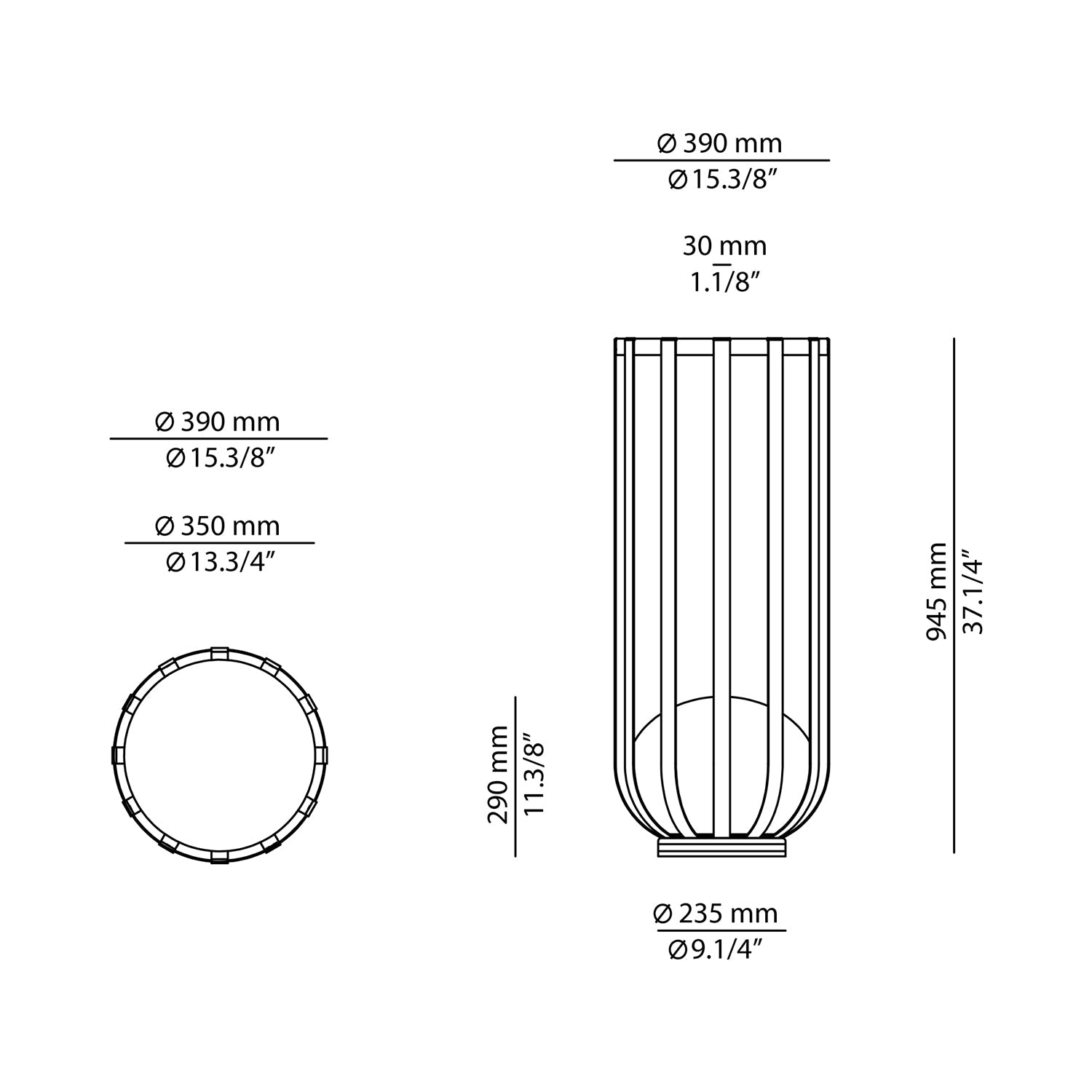 Bols LED Floor Lamp - line drawing.