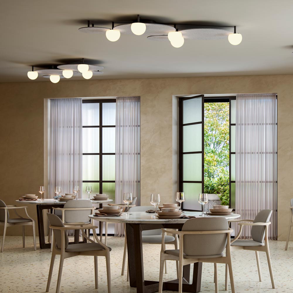 Circ LED Flush Mount Ceiling Light in restaurant.