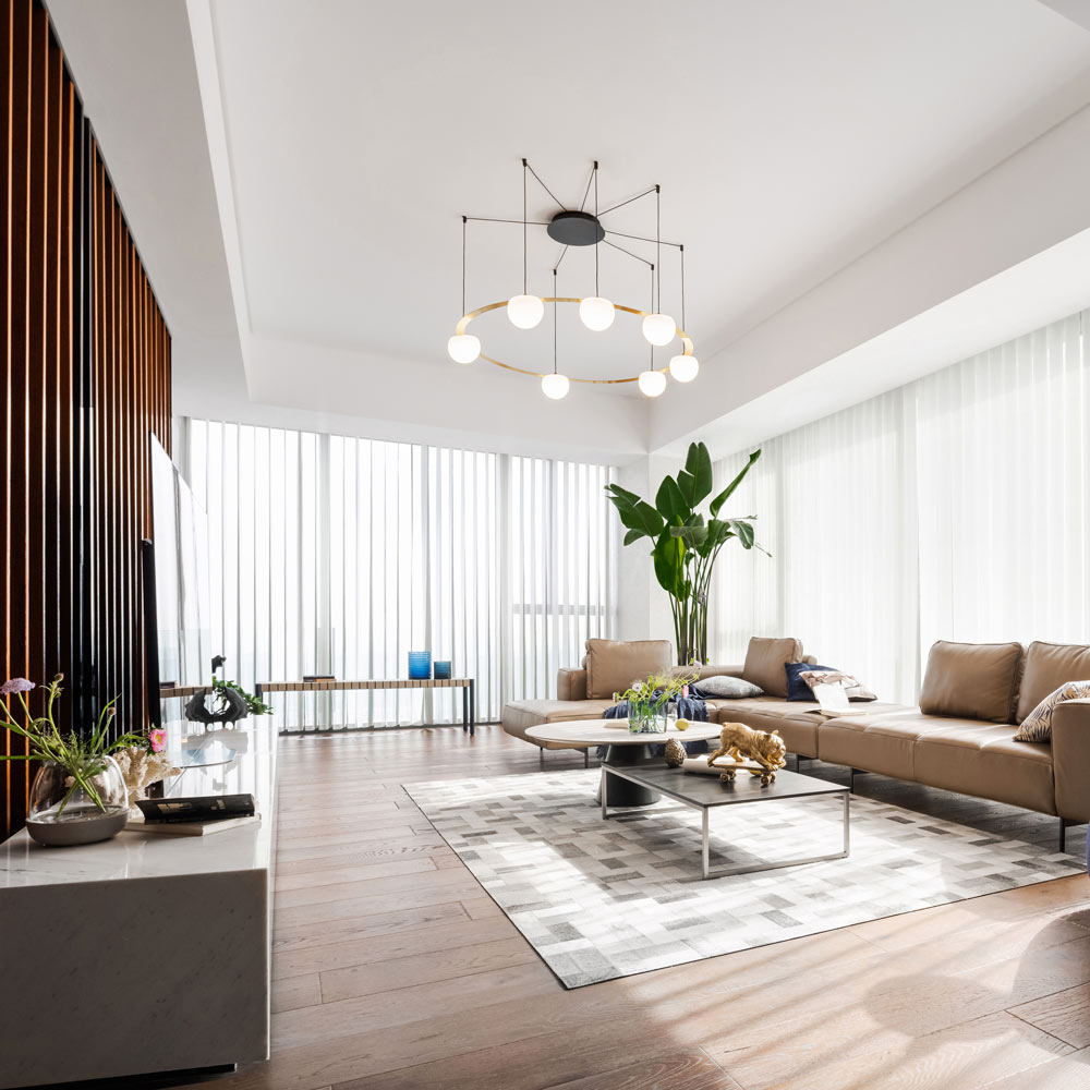 Circ LED Pendant Light in living room.