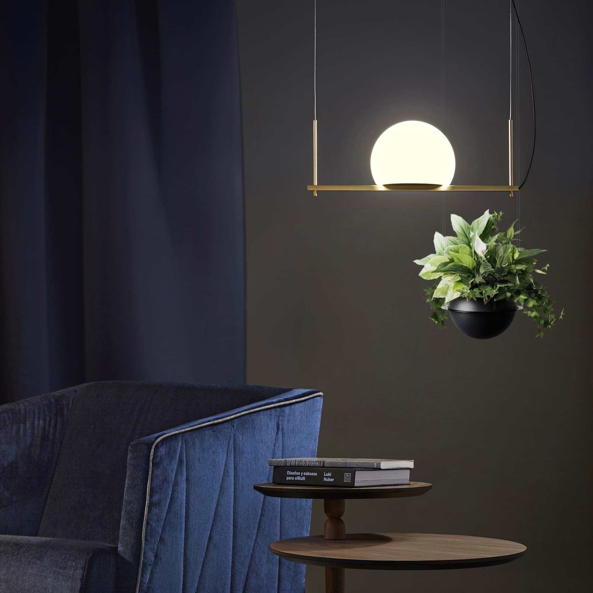 Circ Linear LED Pendant Light in living room.