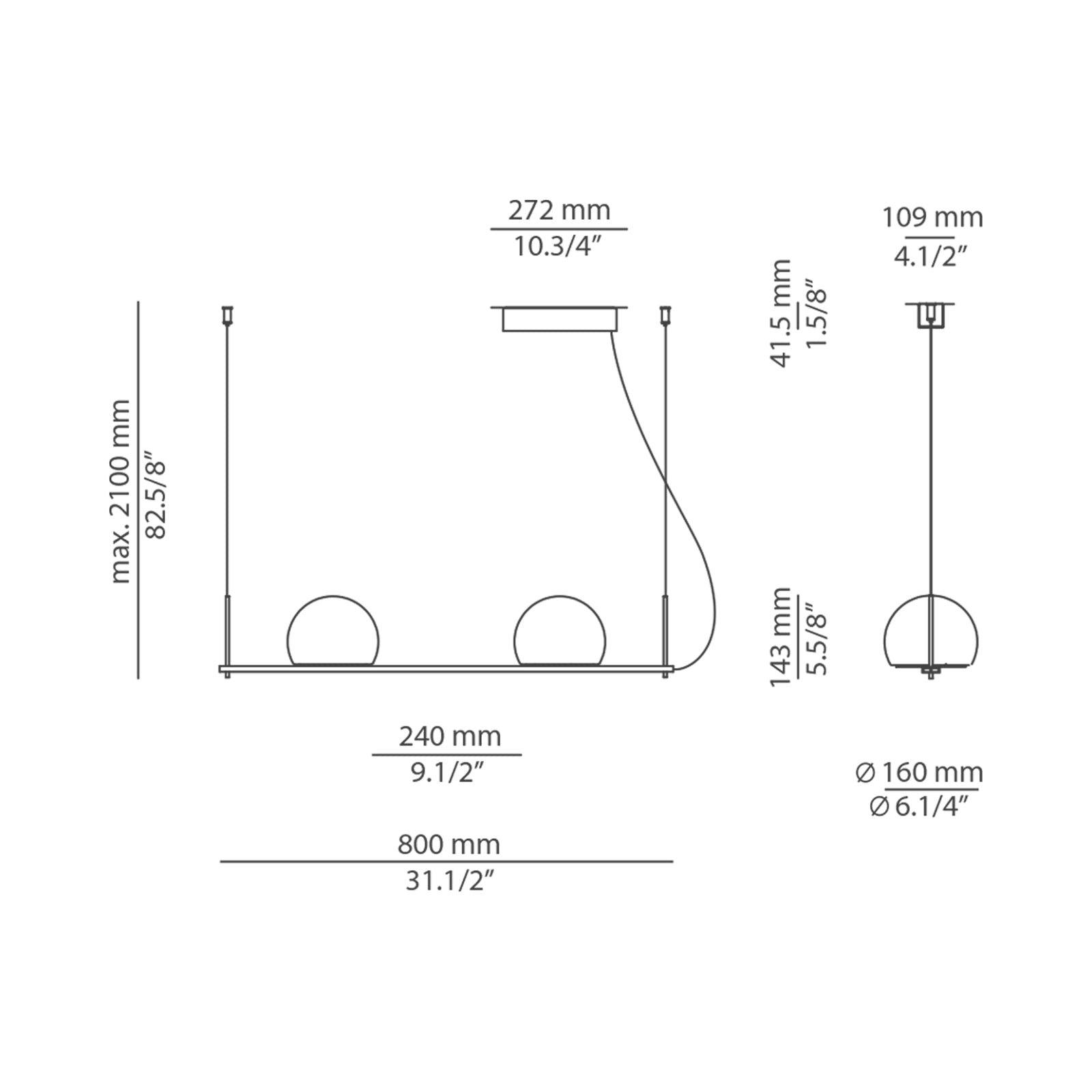 Circ Linear LED Pendant Light - line drawing.