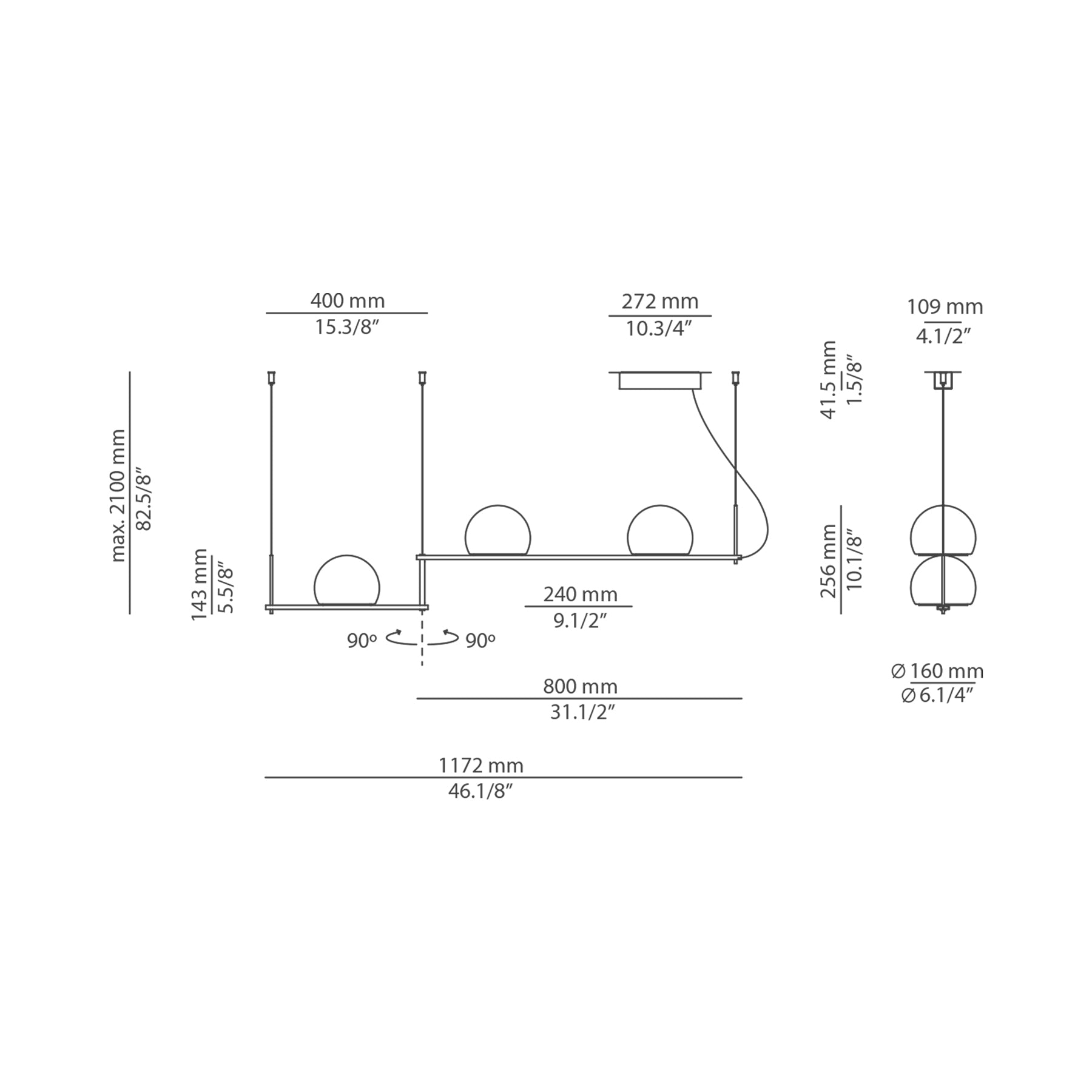 Circ Linear LED Pendant Light - line drawing.