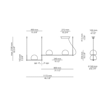 Circ Linear LED Pendant Light - line drawing.
