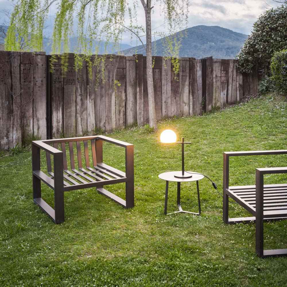 Circ Table Lamp in Outside Area.