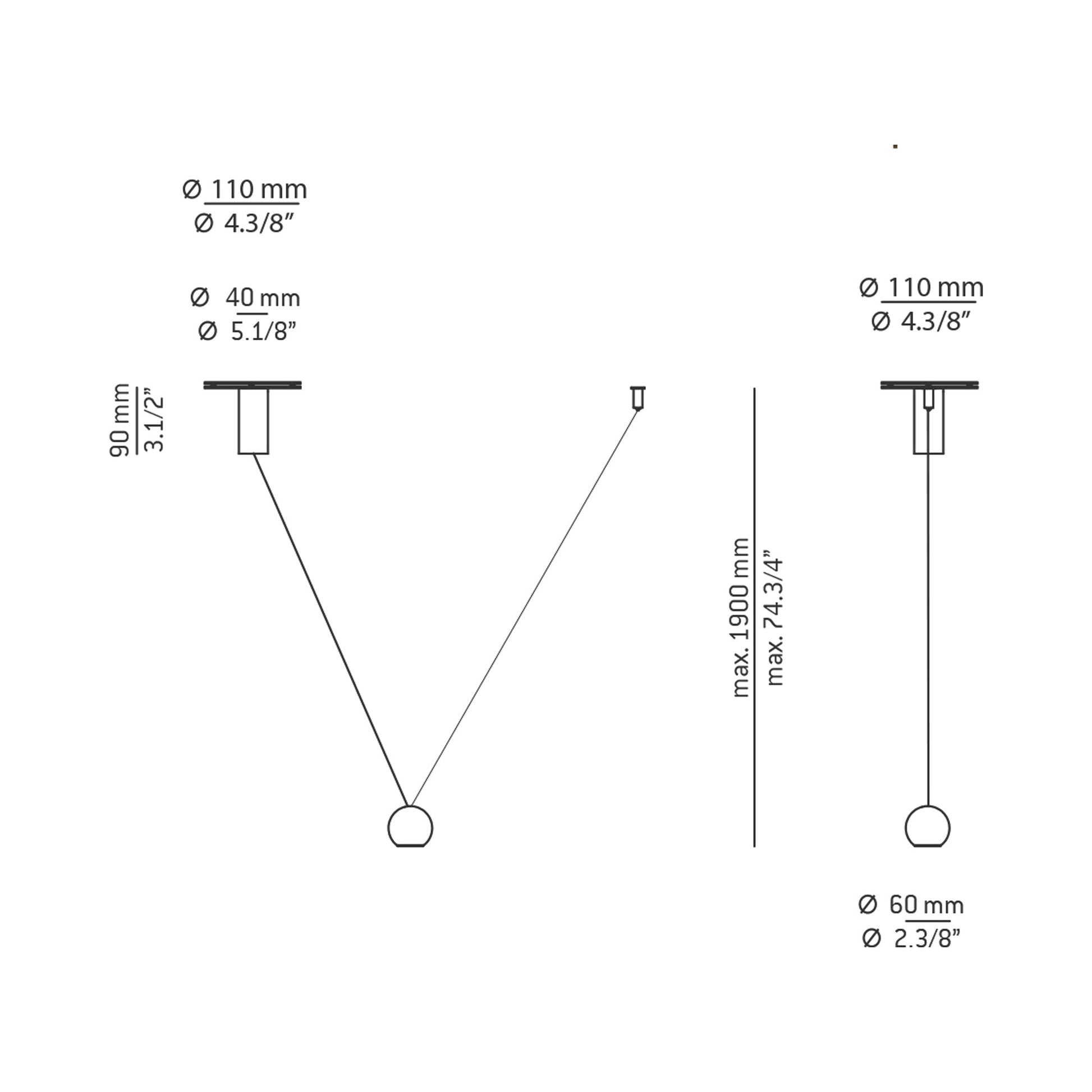 Compass LED Pendant Light - line drawing.