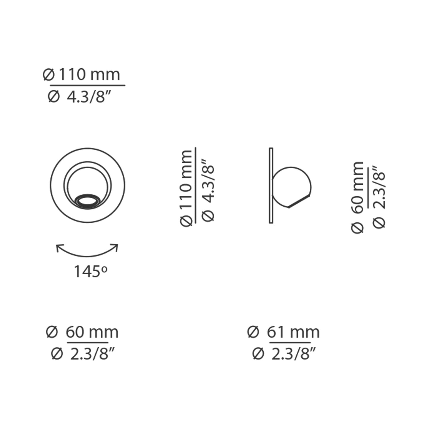 Compass Recessed Wall Light - line drawing.