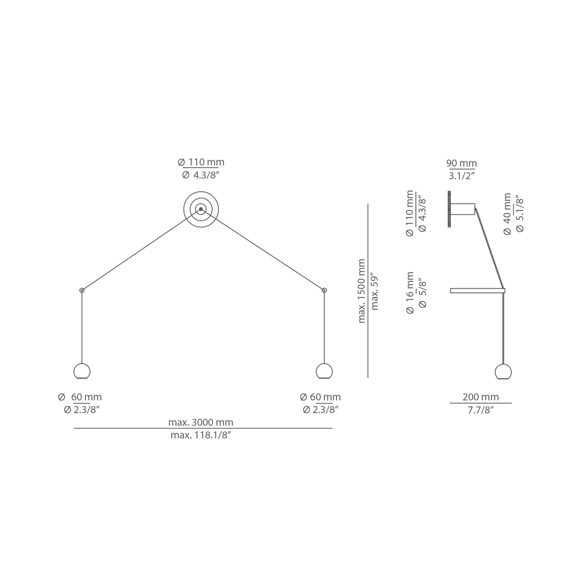 Compass Wall Light - line drawing.