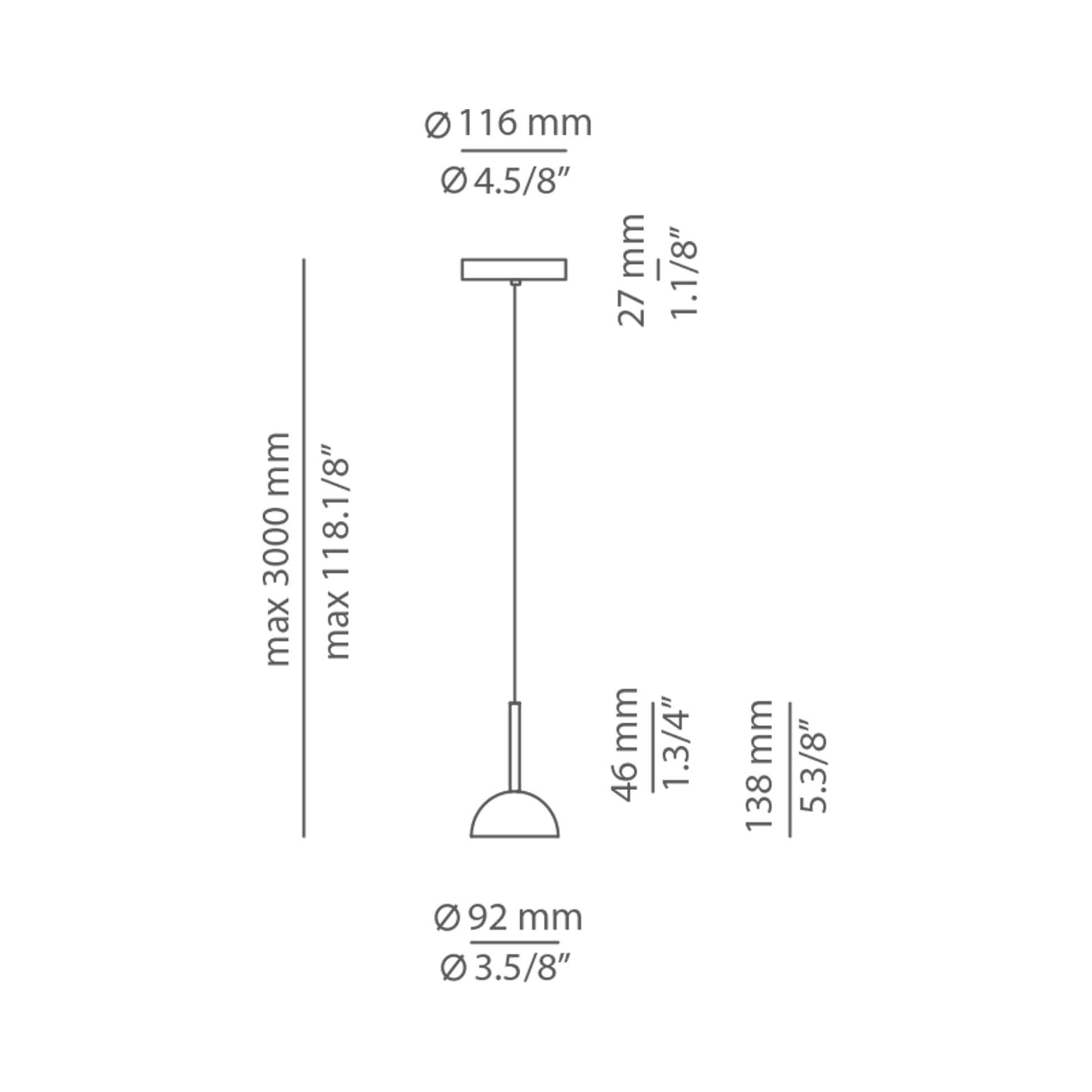Cupolina LED Pendant Light - line drawing.