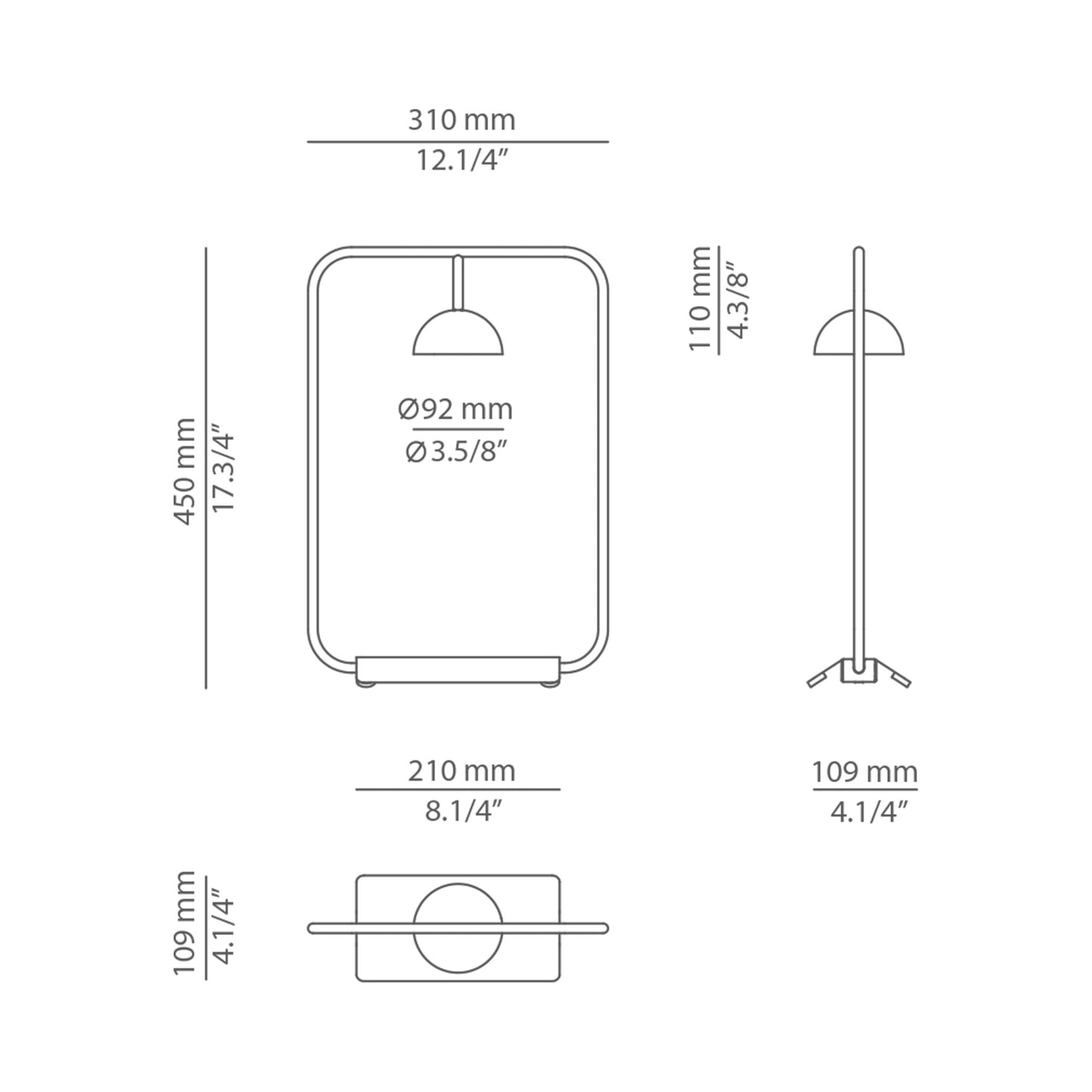 Cupolina LED Table Lamp - line drawing.