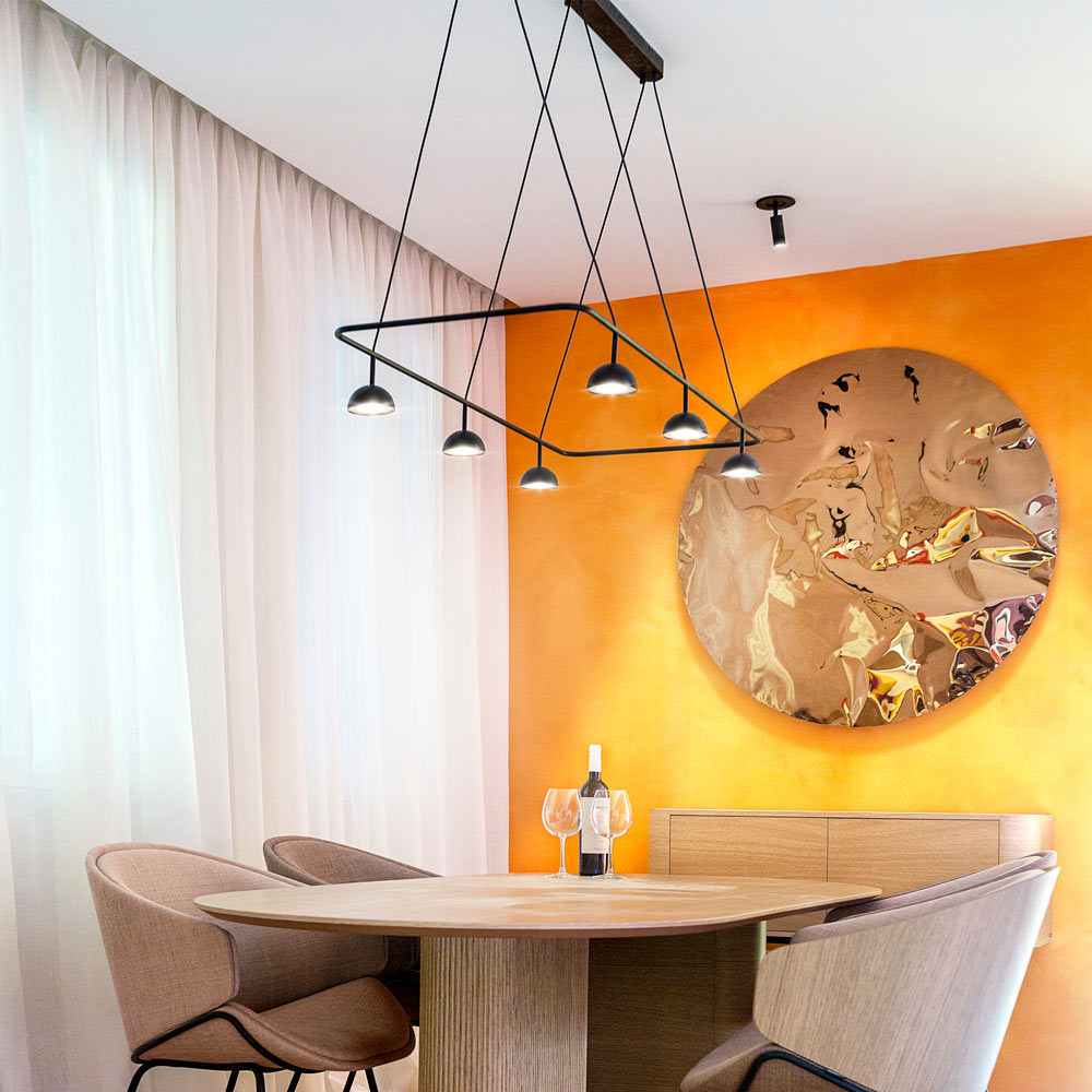 Cupolina Linear LED Pendant Light in dining room.